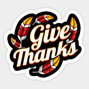 Colorful Feathers Of A Turkey Give Thanks Logo Thanksgiving Sticker